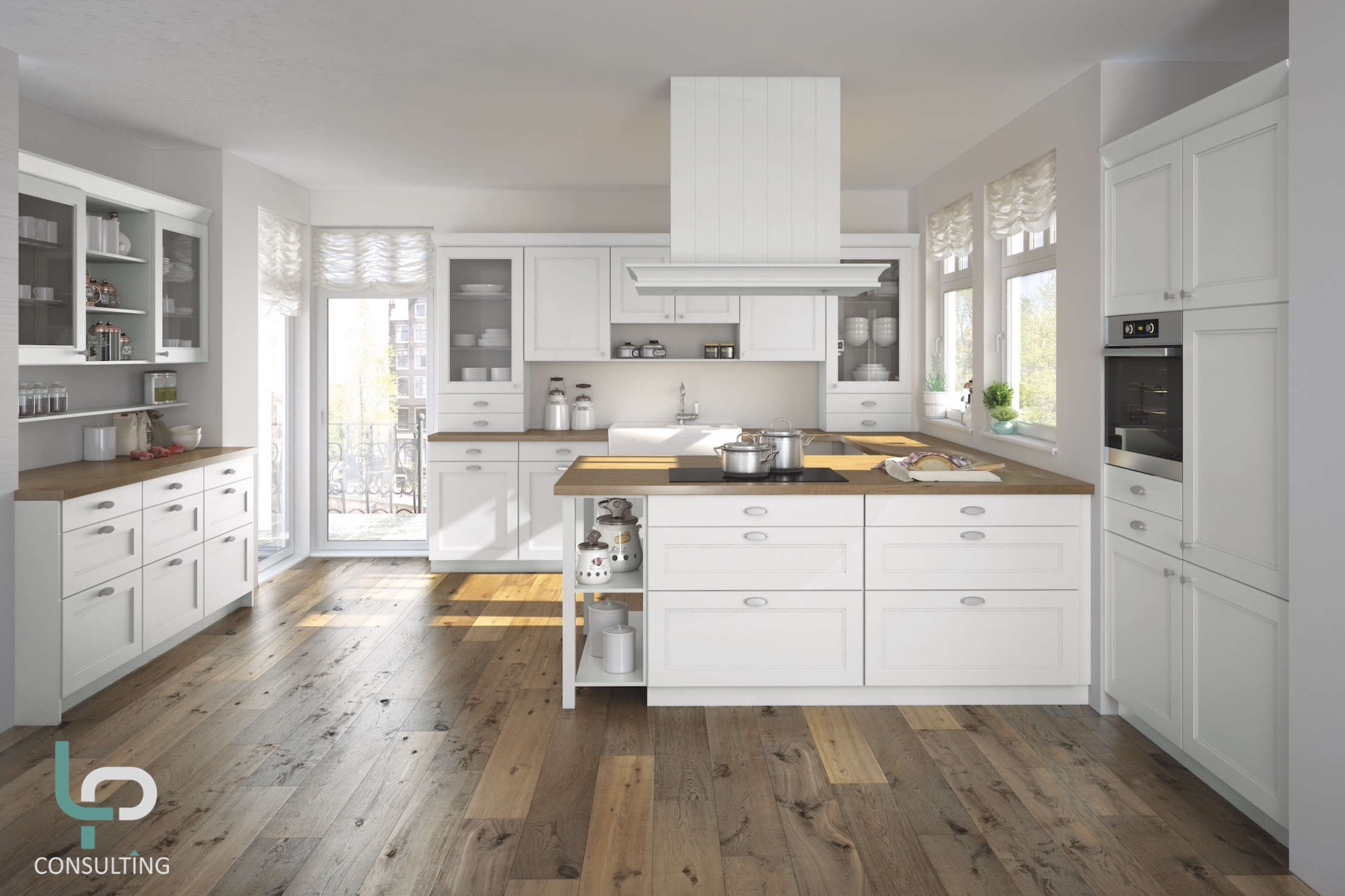 LP Consulting, cuisine cottage, Blanc, porte à cadre