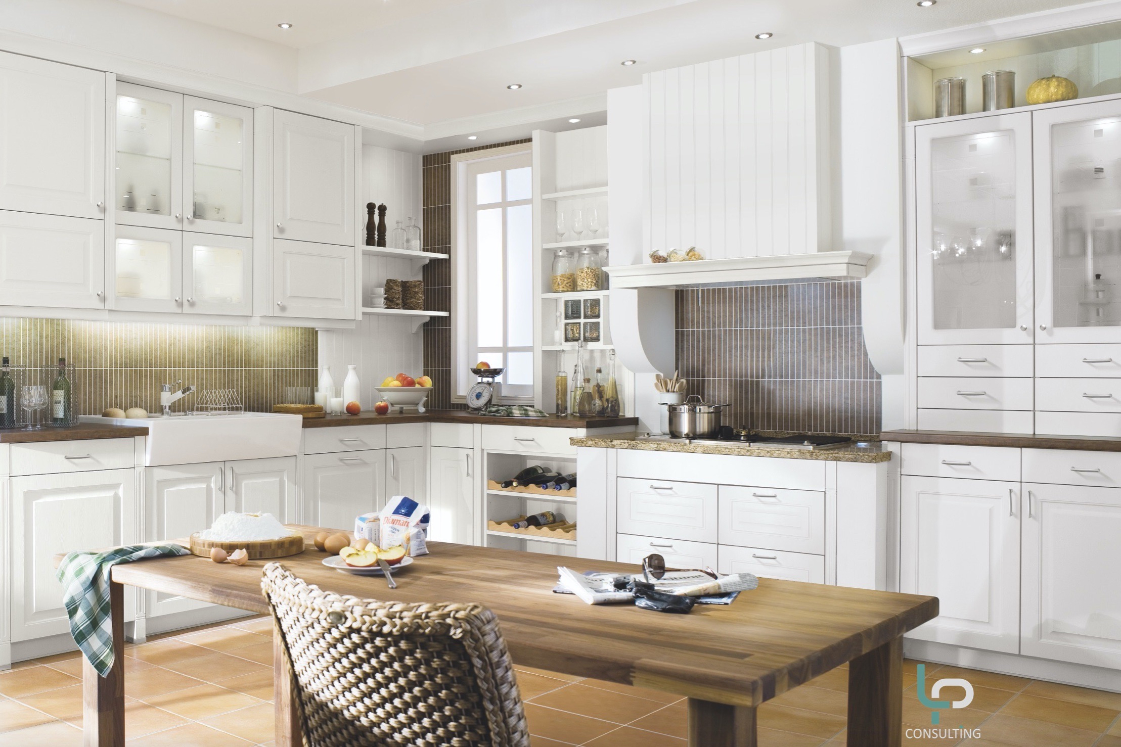 LP Consulting, cuisine cottage, Blanc, porte à cadre