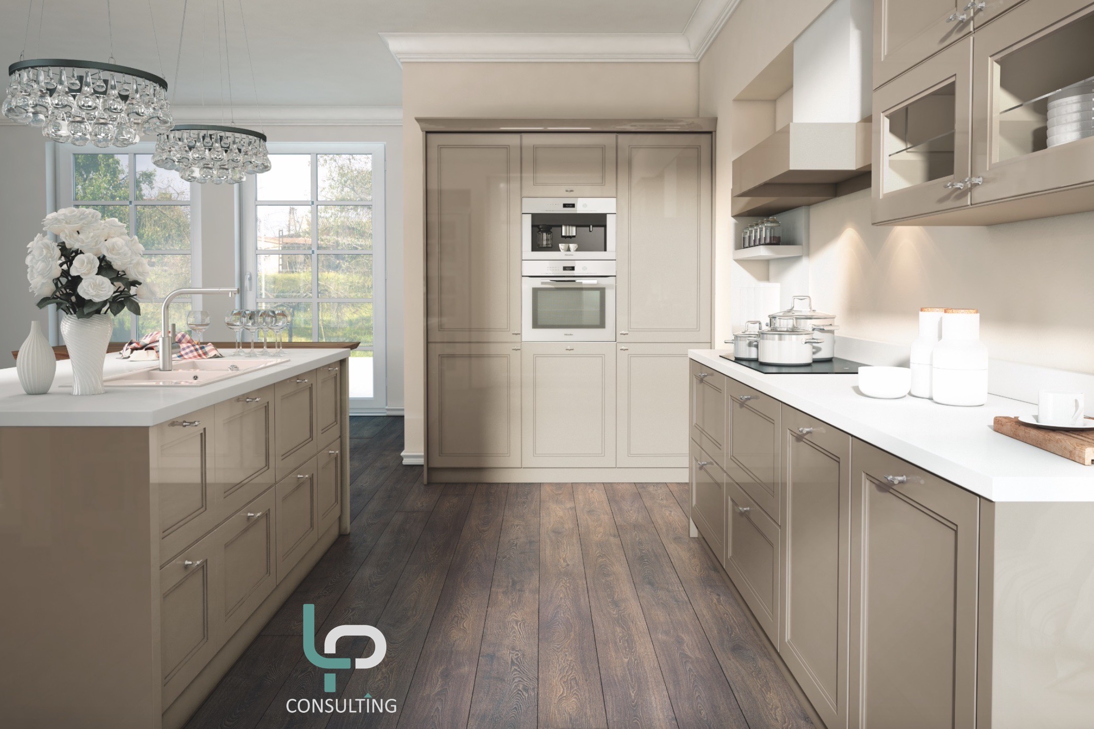 LP Consulting, cuisine cottage, porte à cadre laqué brillant