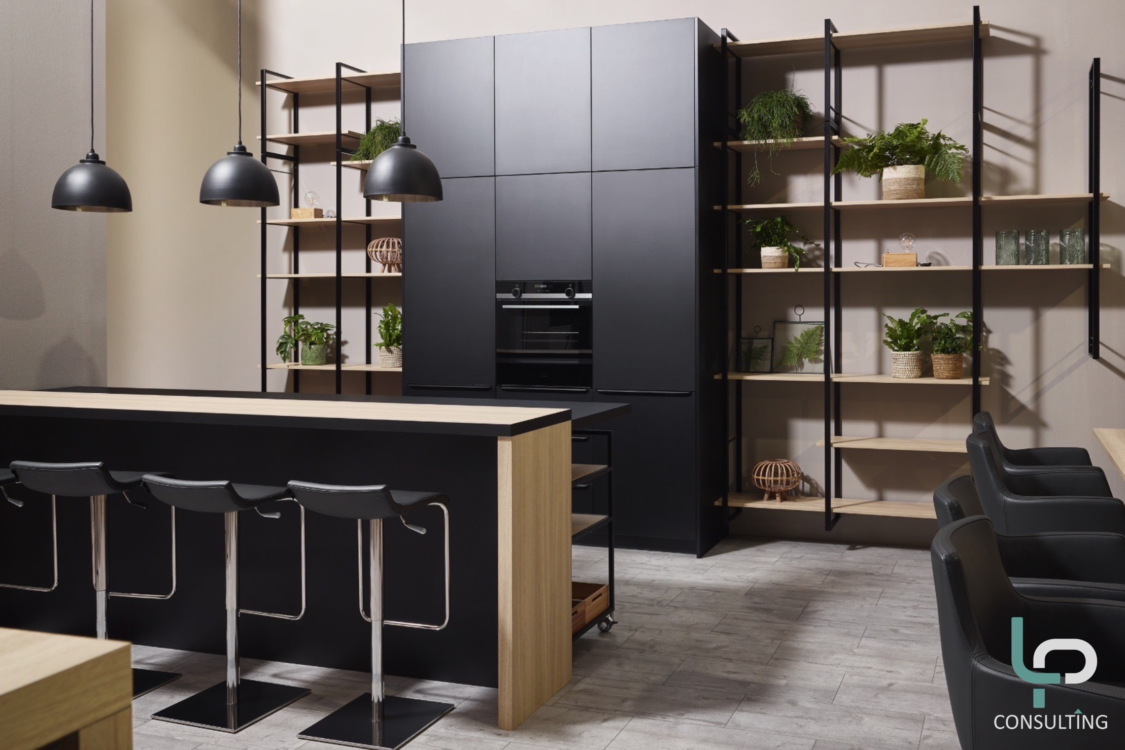 LP Consulting, cuisine tendance, noir soft touch et bois